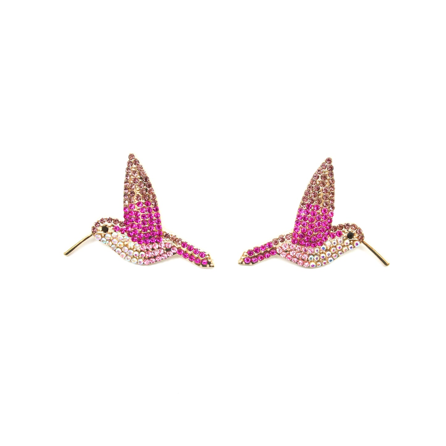 Aretes Volátiles Colibrí con Cristales Rosas y Dorados