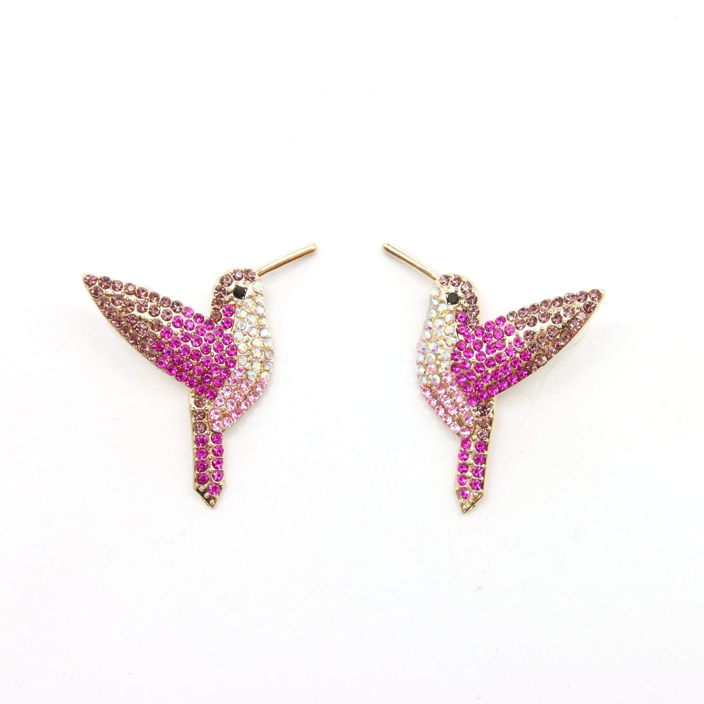 Aretes Volátiles Colibrí con Cristales Rosas y Dorados