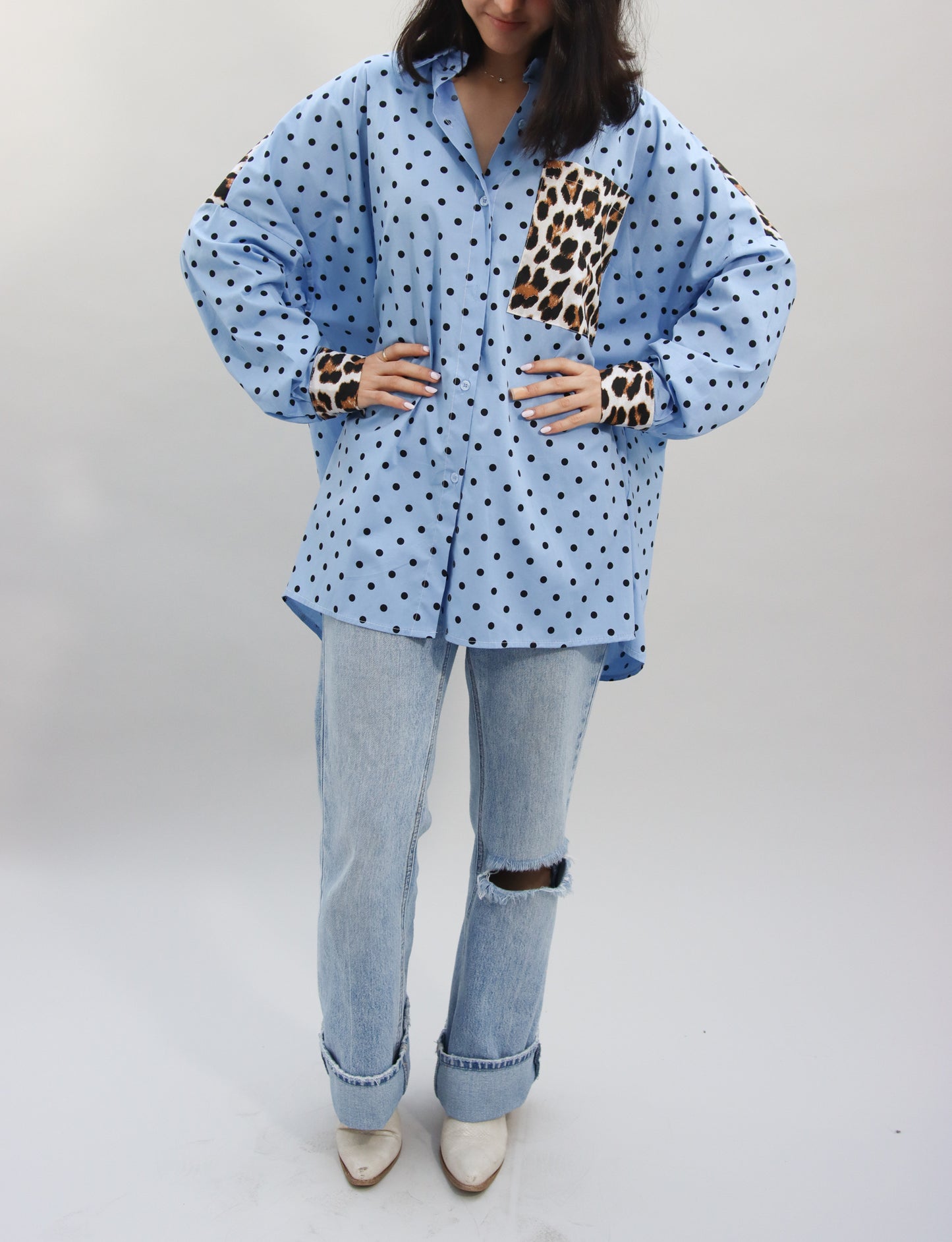 Camisa de Lunares Azul