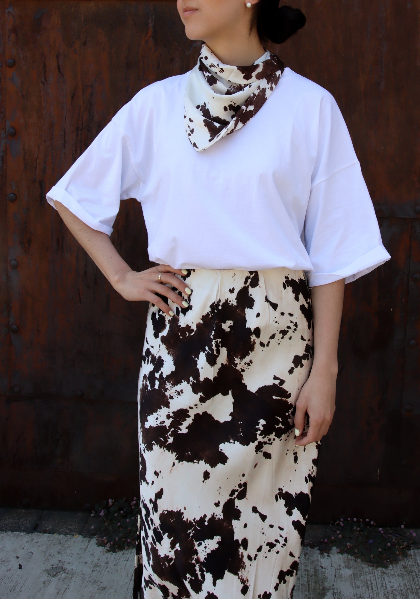 White T-shirt Cow Print