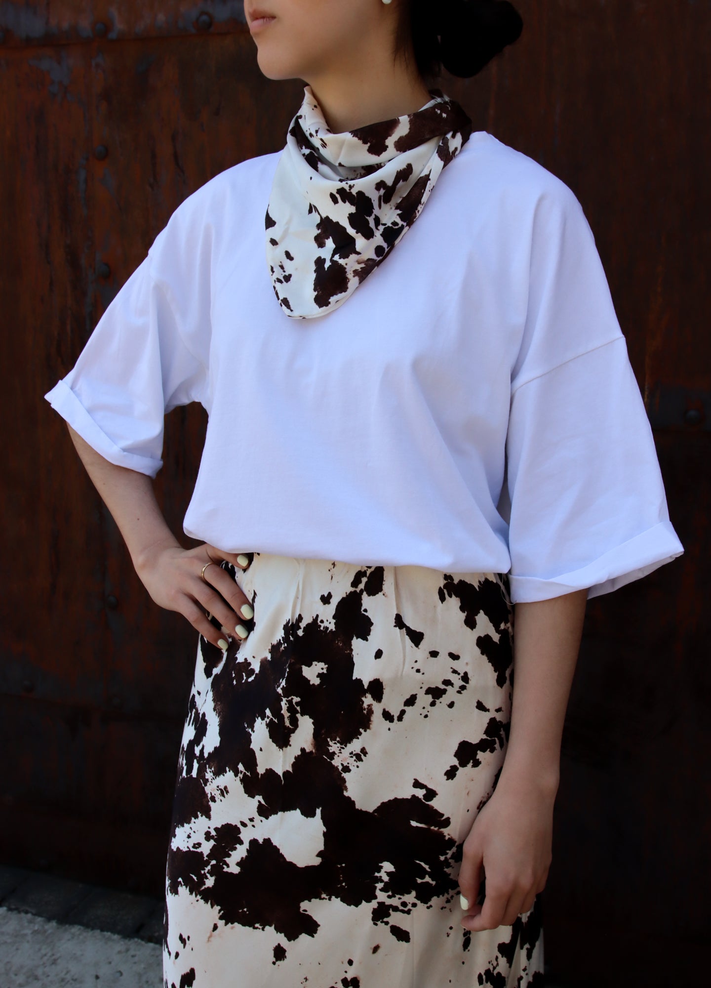 White T-shirt Cow Print