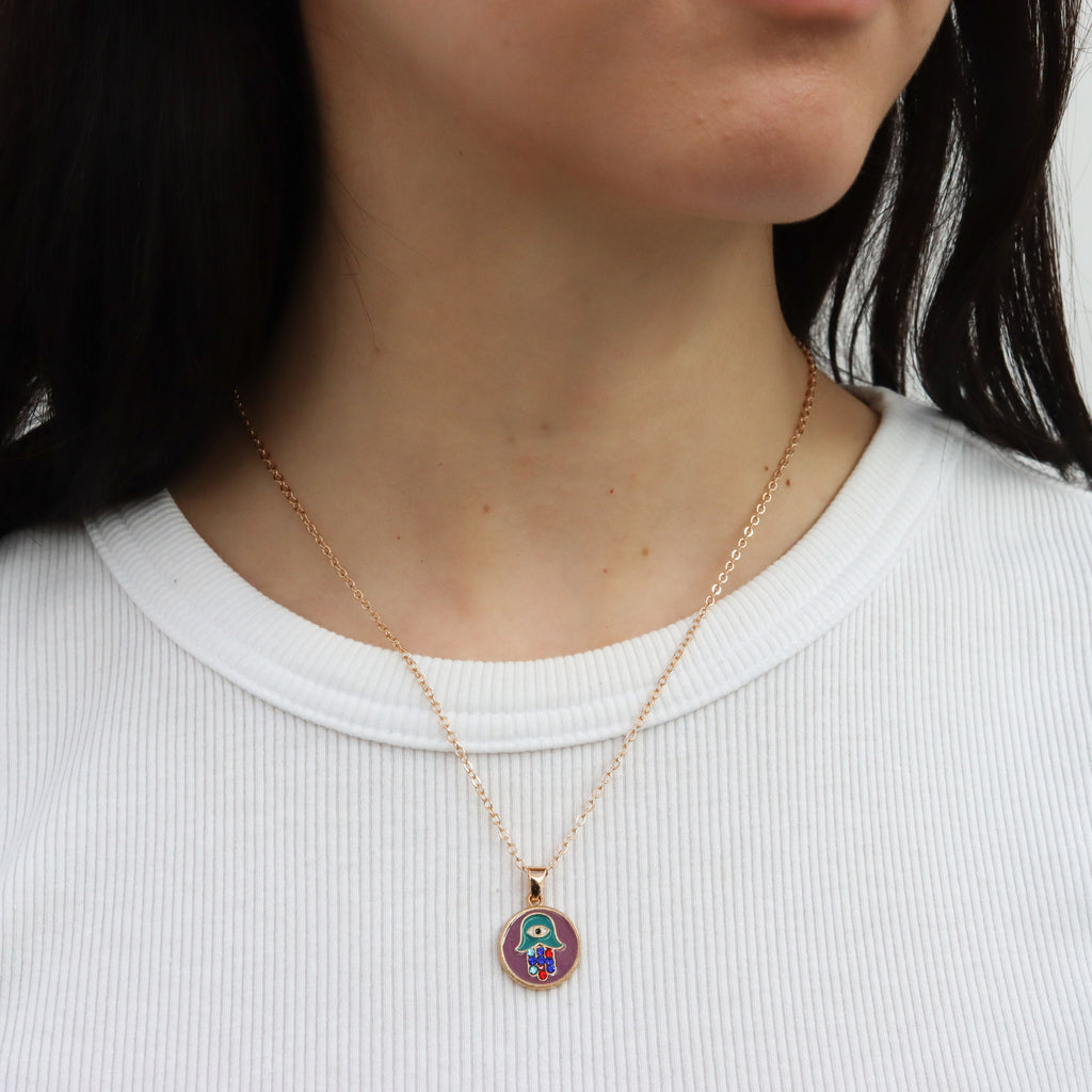 Collar Mano de Fátima Morado con Diamantes