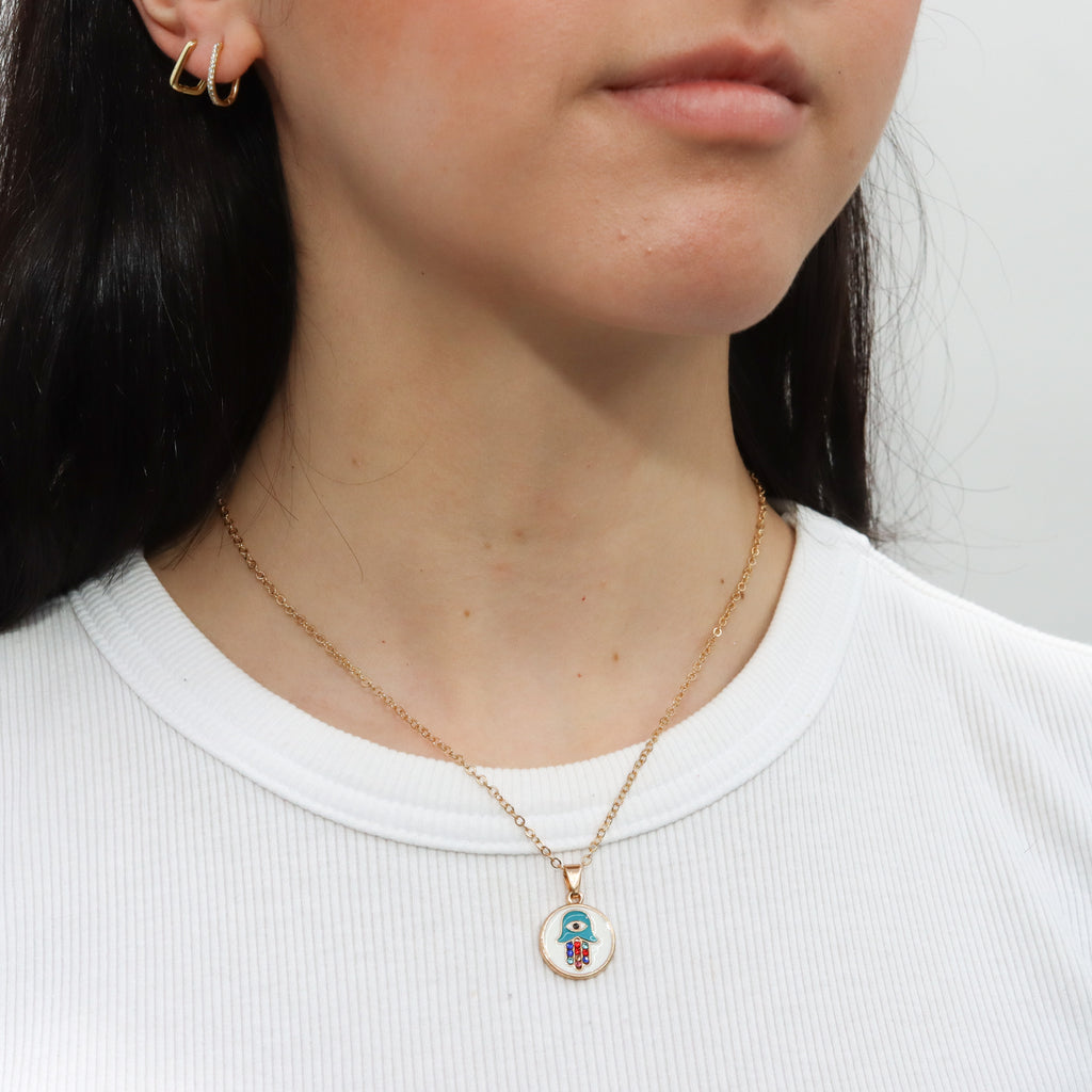 Collar Mano de Fátima Blanco con Diamantes