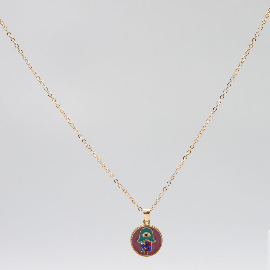 Collar Mano de Fátima Morado con Diamantes