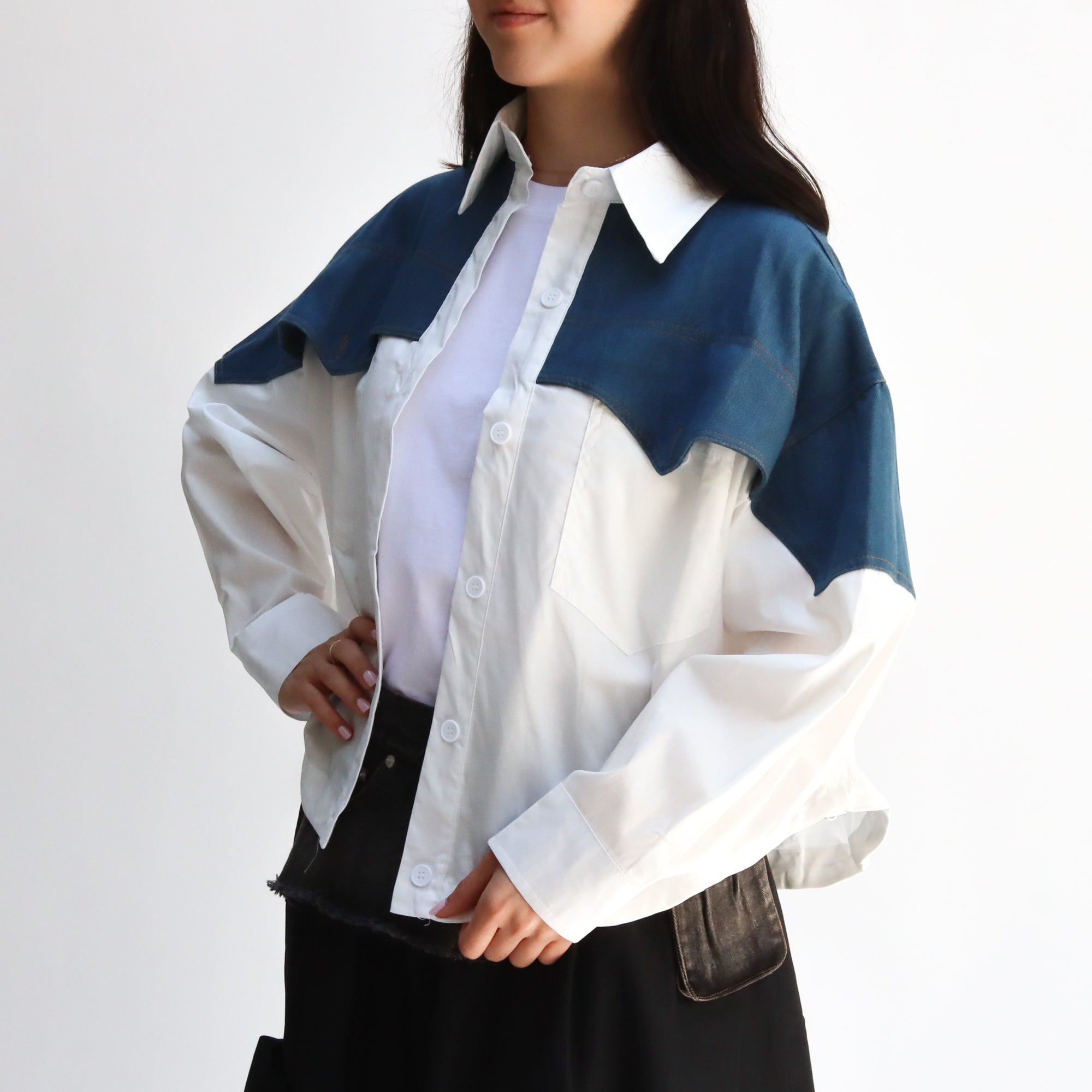 Blusa Vaquera Blanca con Denim