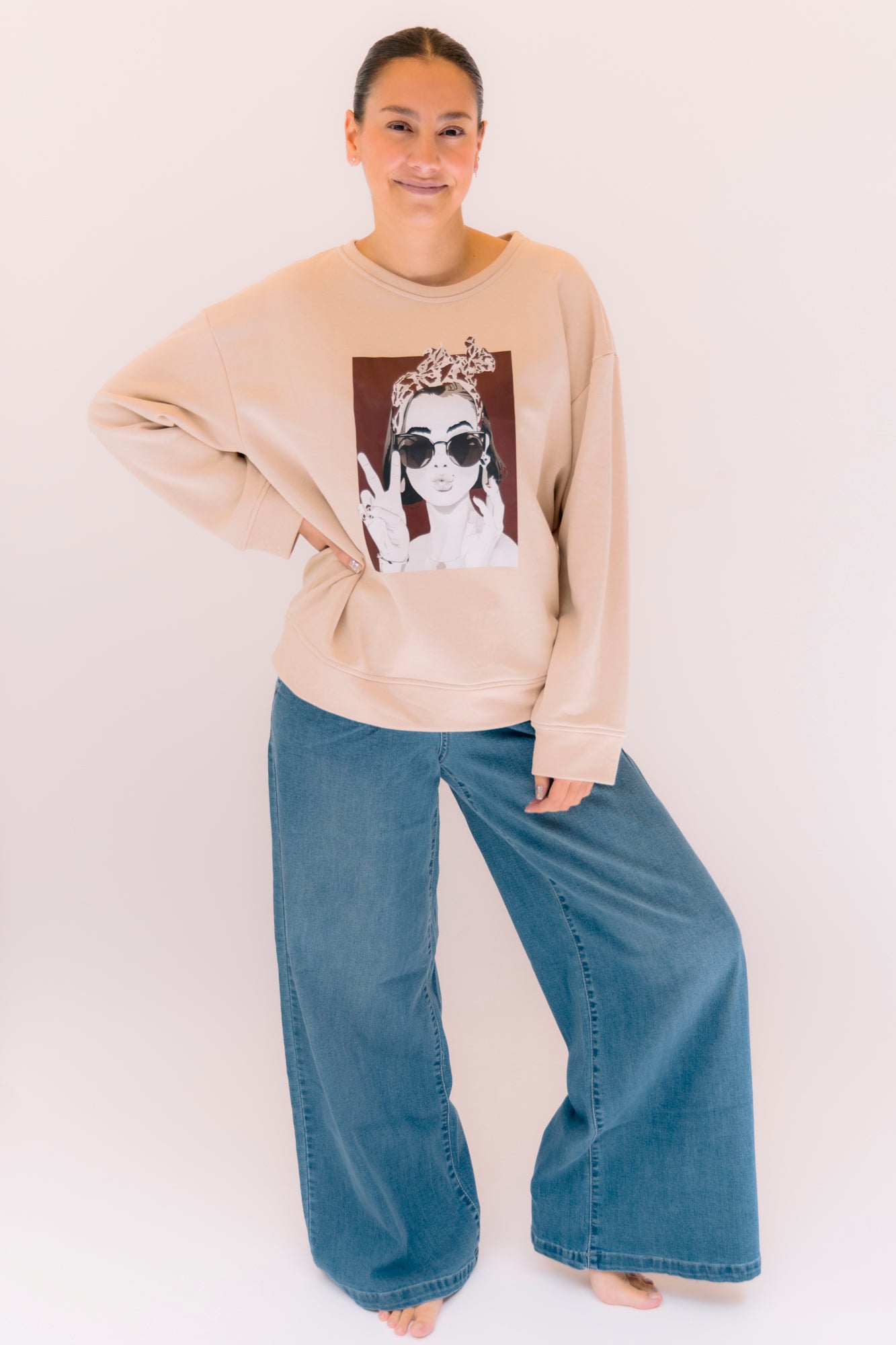 Sudadera Beige estampado