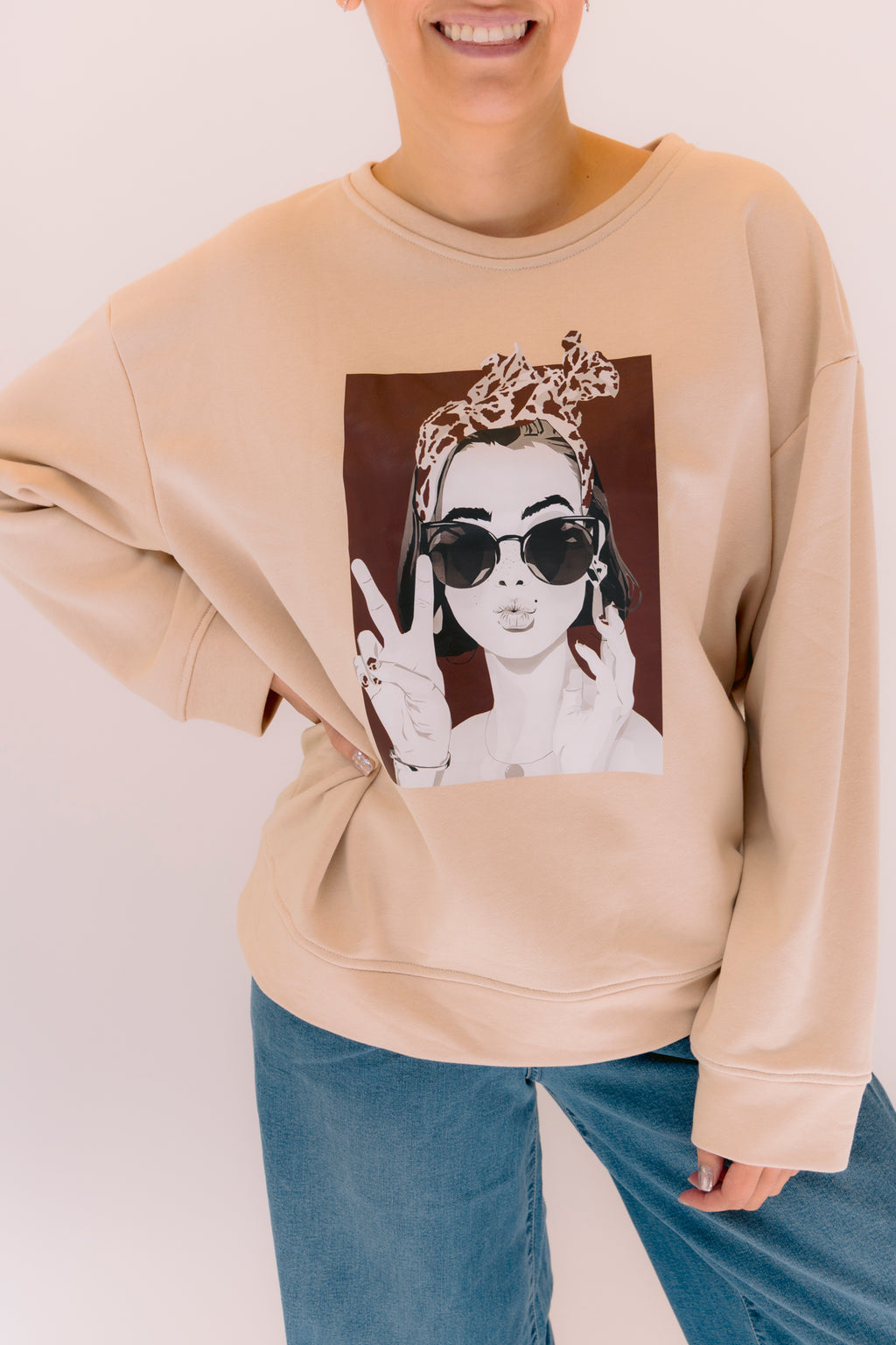 Sudadera Beige estampado