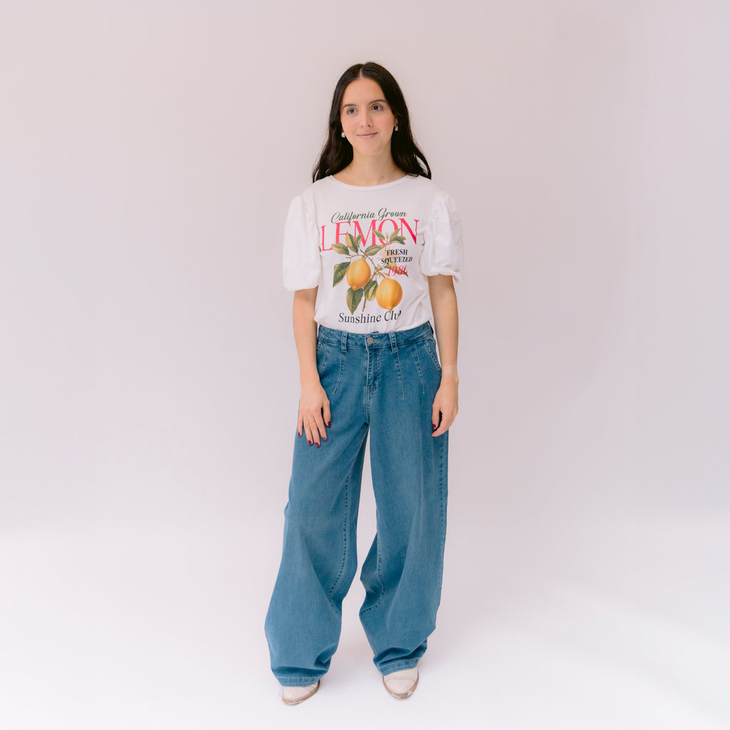 T-shirt blanca Manga Bombacha Lemon