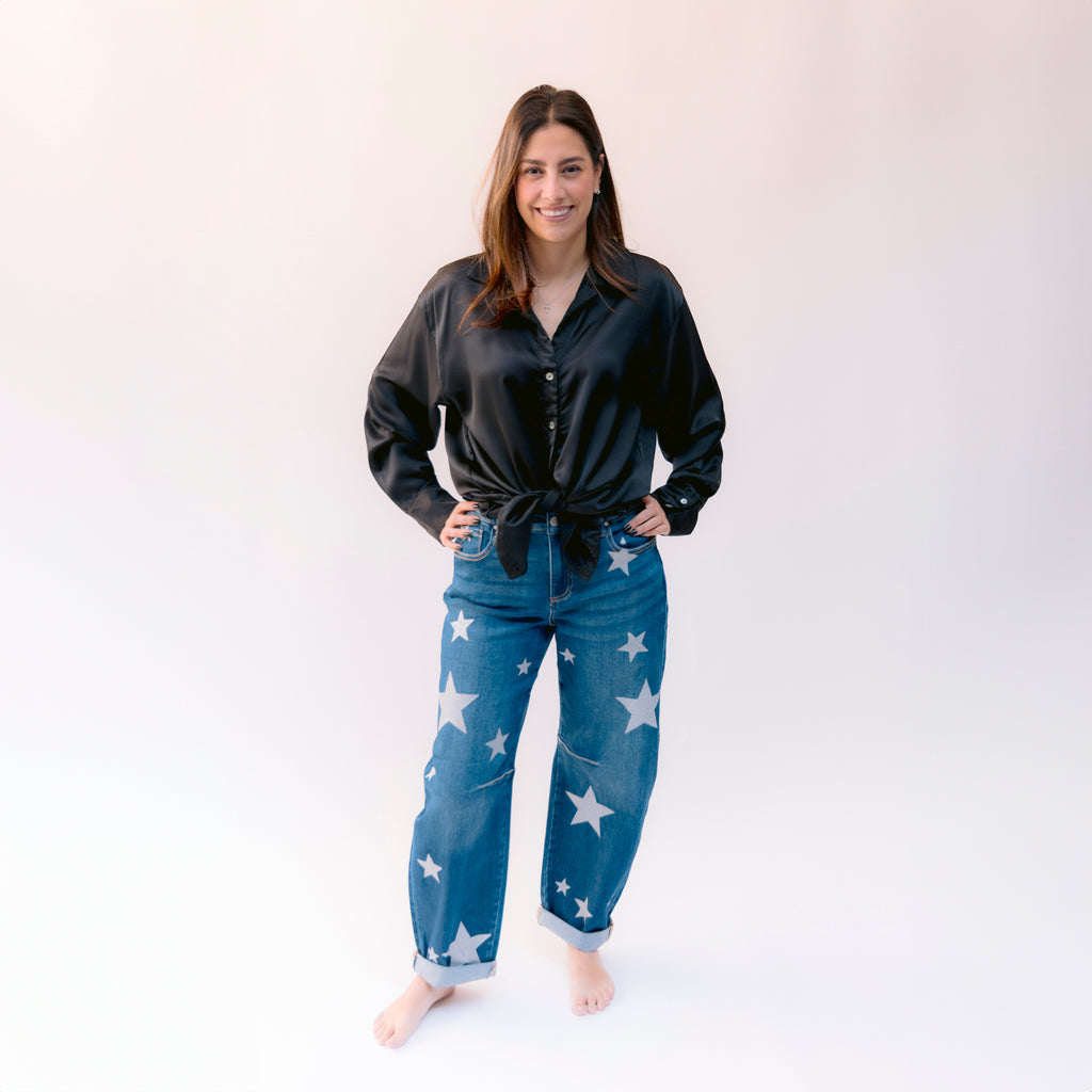 Blusa Satinada manga larga negra