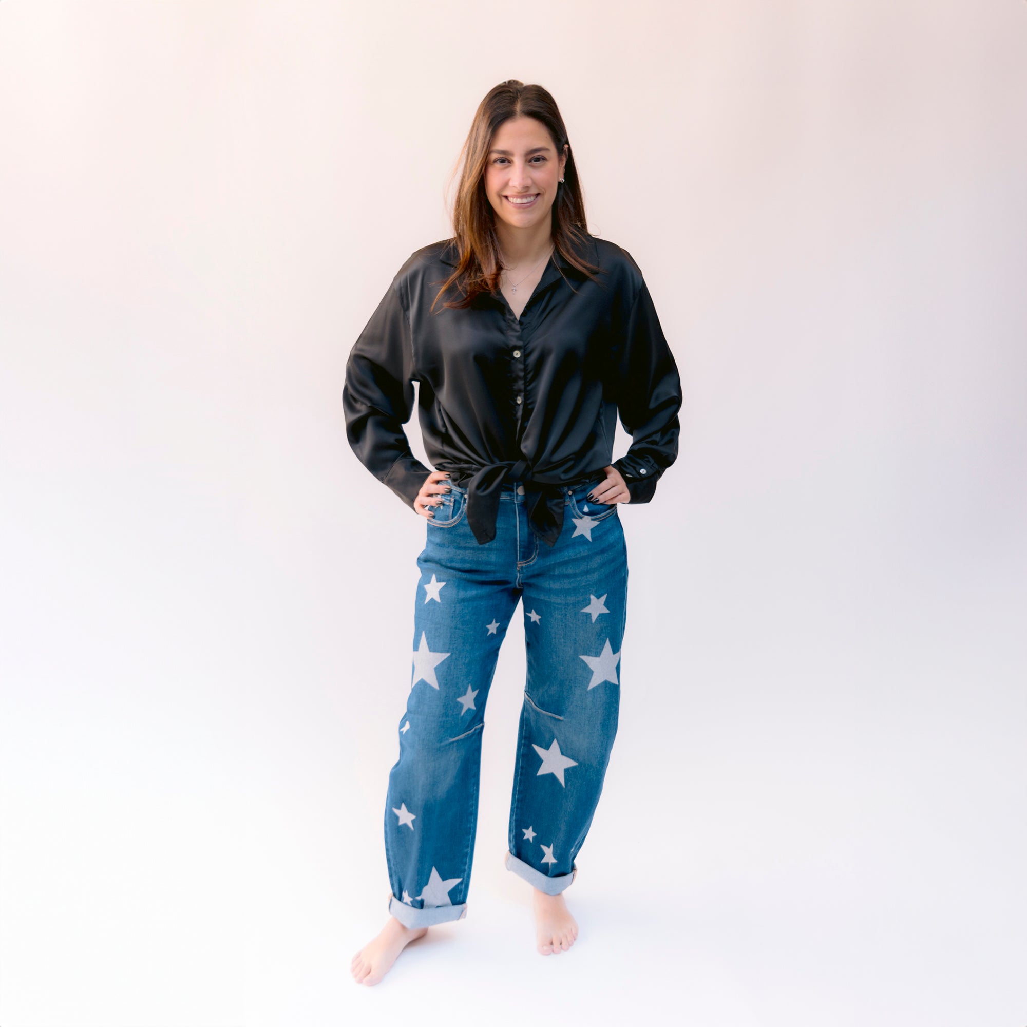 Blusa Satinada manga larga negra