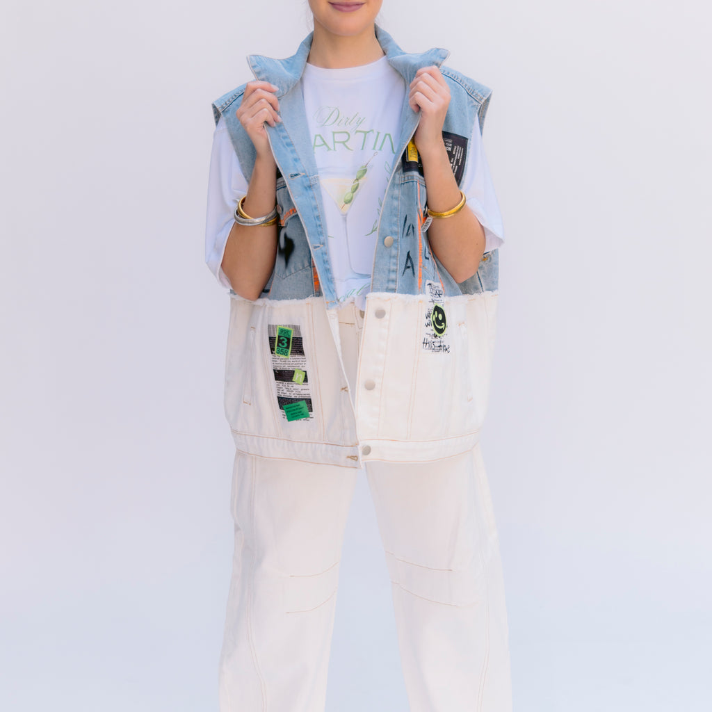 Chaleco blanco graffiti denim