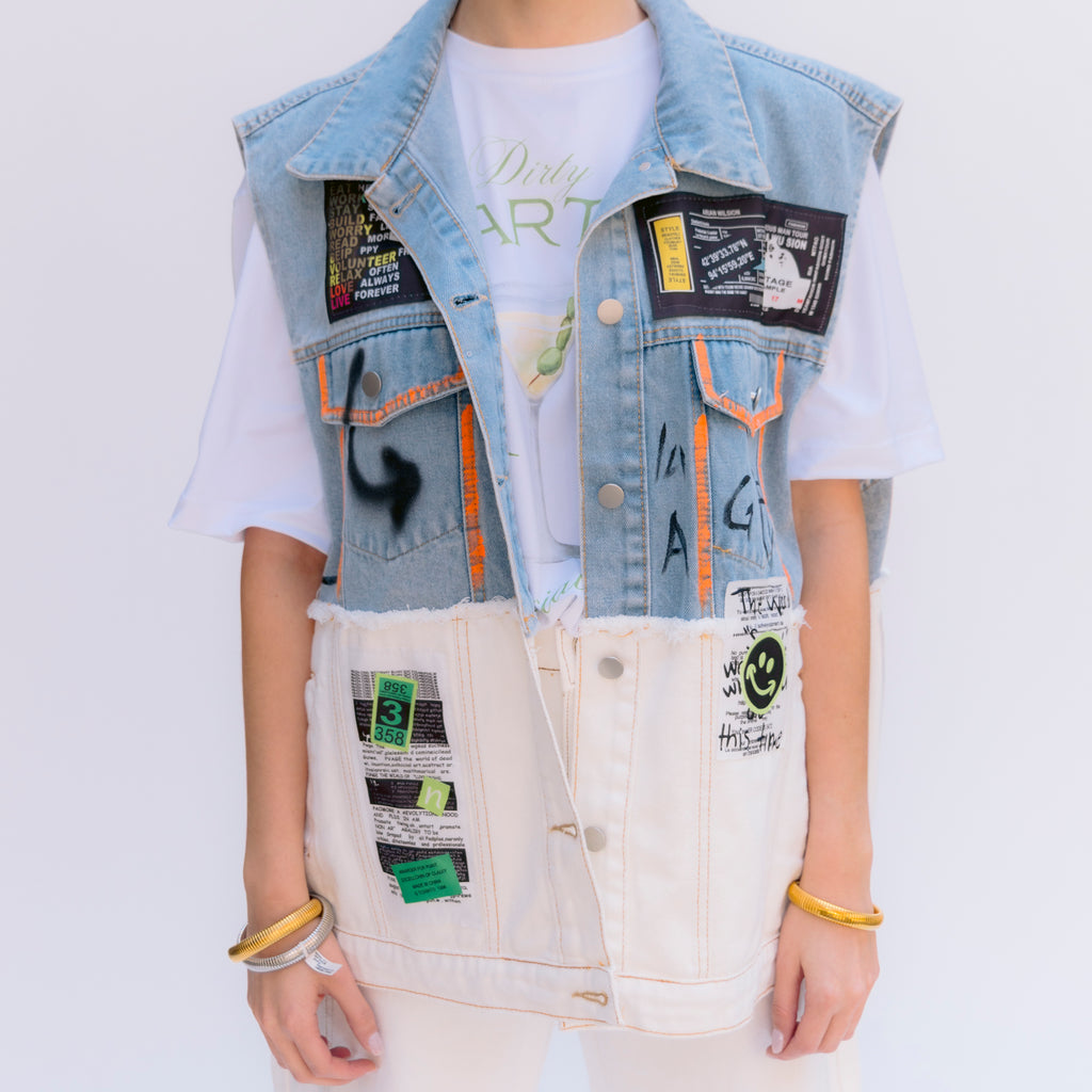 Chaleco blanco graffiti denim