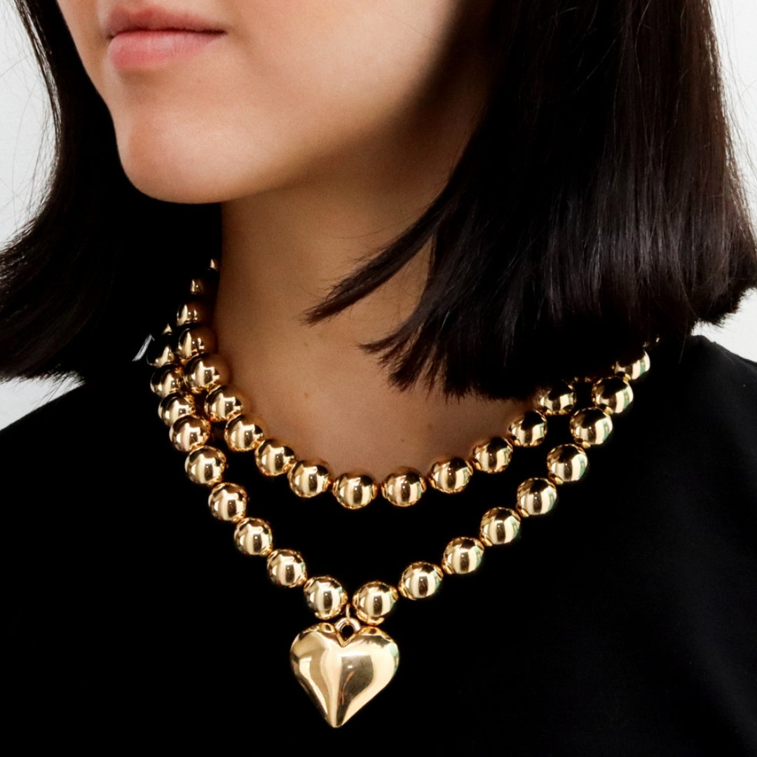 Collar Doble Bolitas Corazón