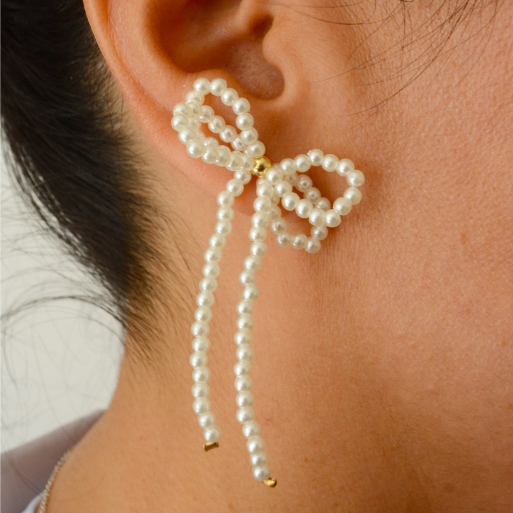 Aretes Moño perlas "coquette"