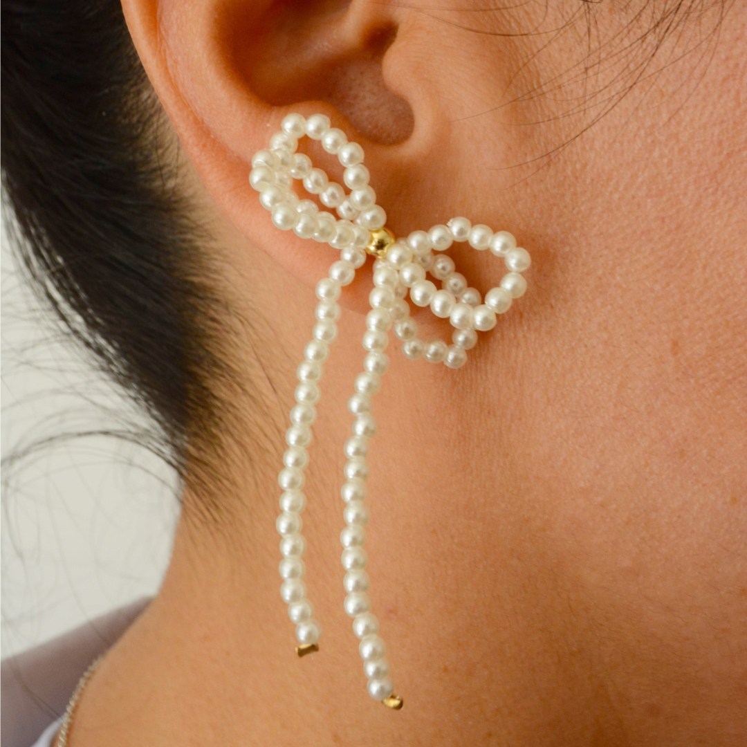 Aretes Moño perlas "coquette"