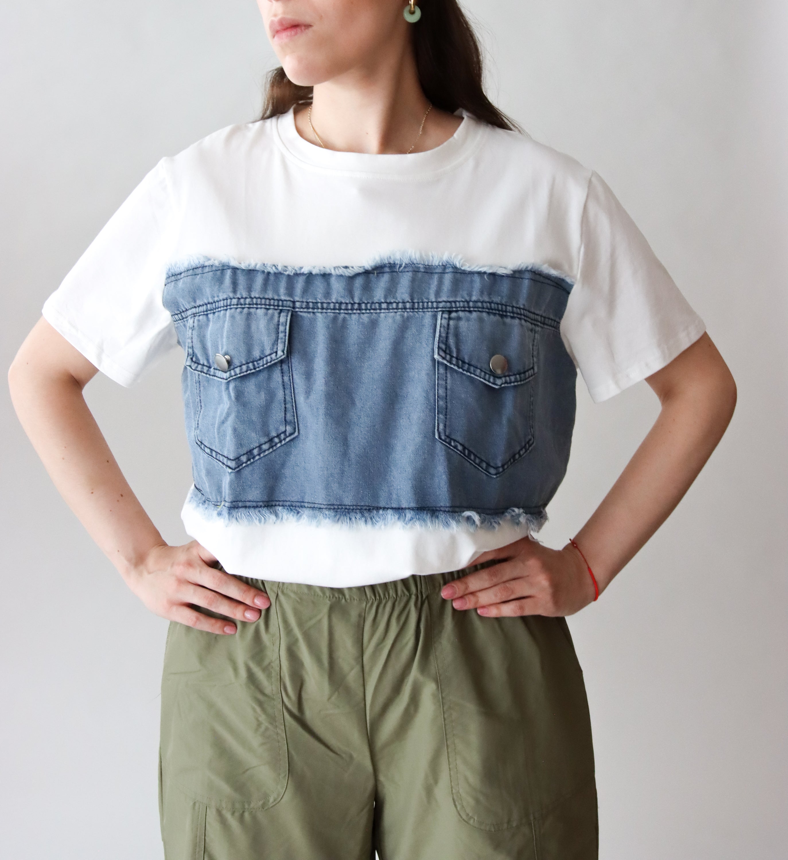 Blusa Blanca franja Denim
