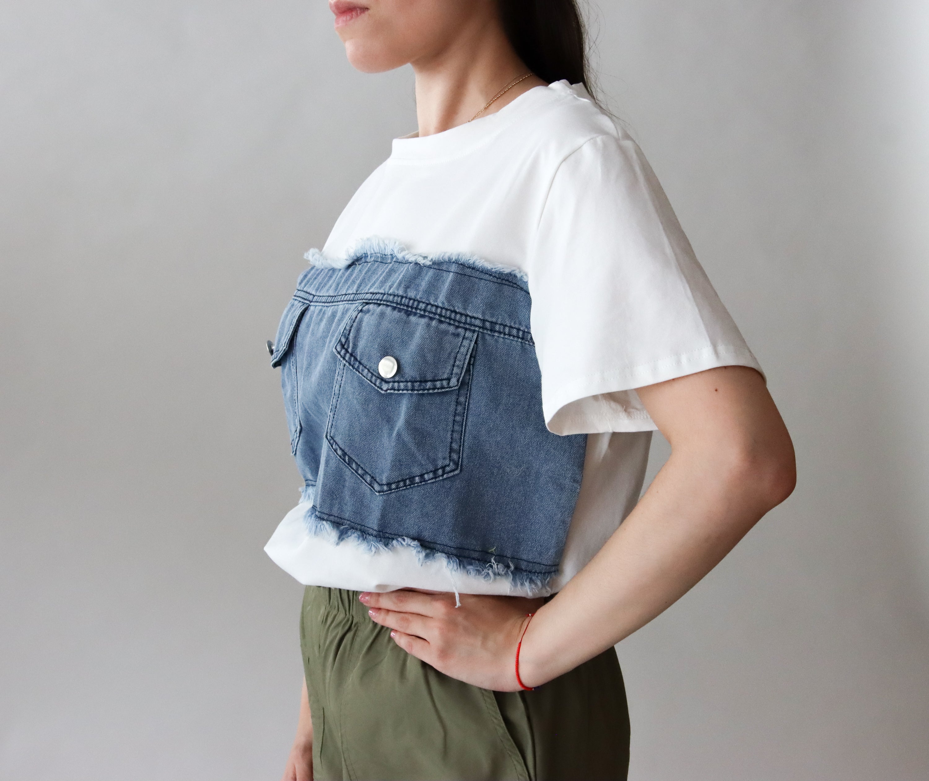 Blusa Blanca franja Denim