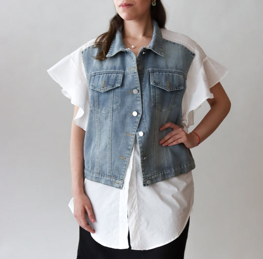 Blusa Blanca con Chaleco Denim