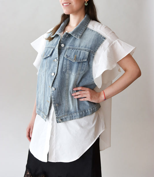 Blusa Blanca con Chaleco Denim