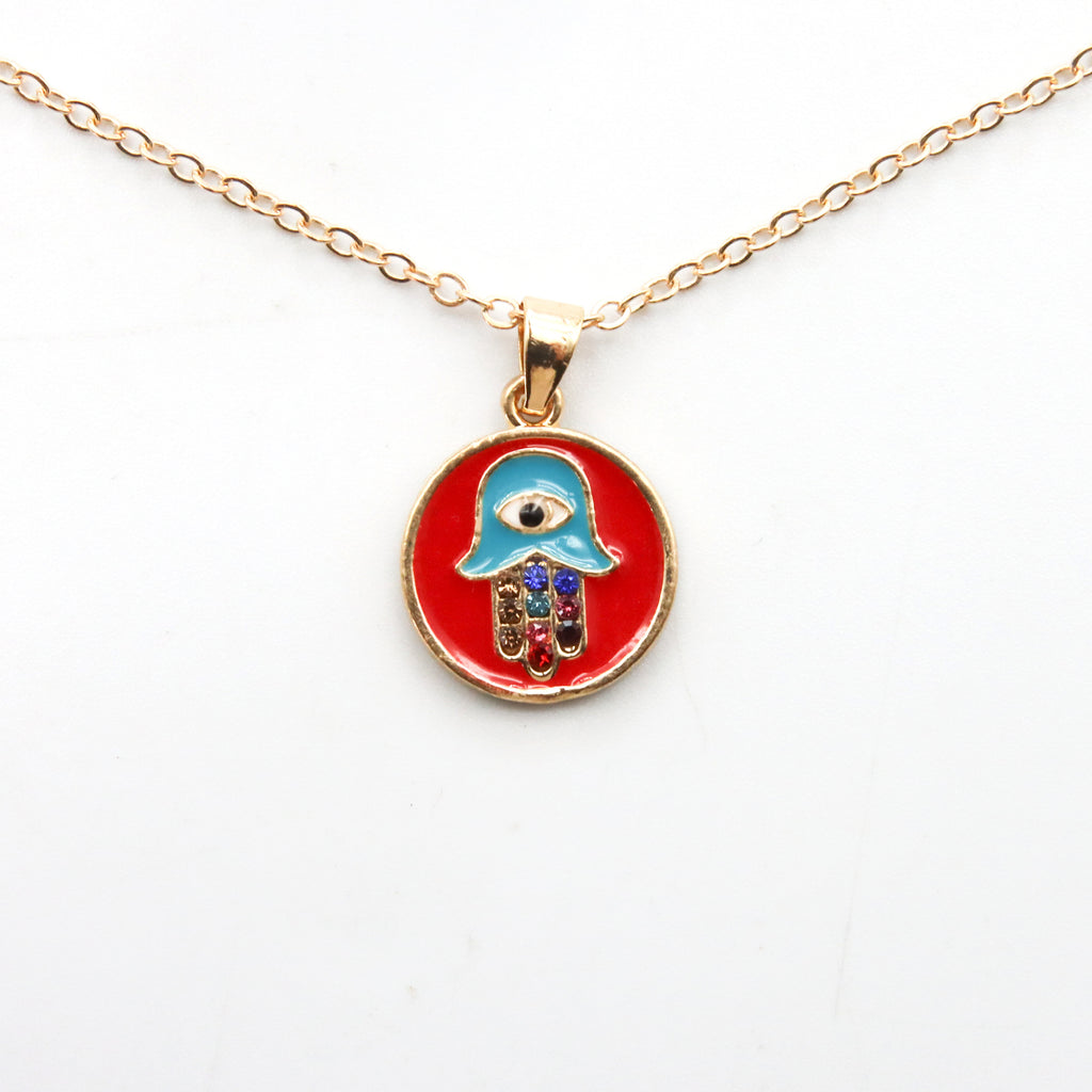 Collar Mano de Fátima Rojo con Diamantes