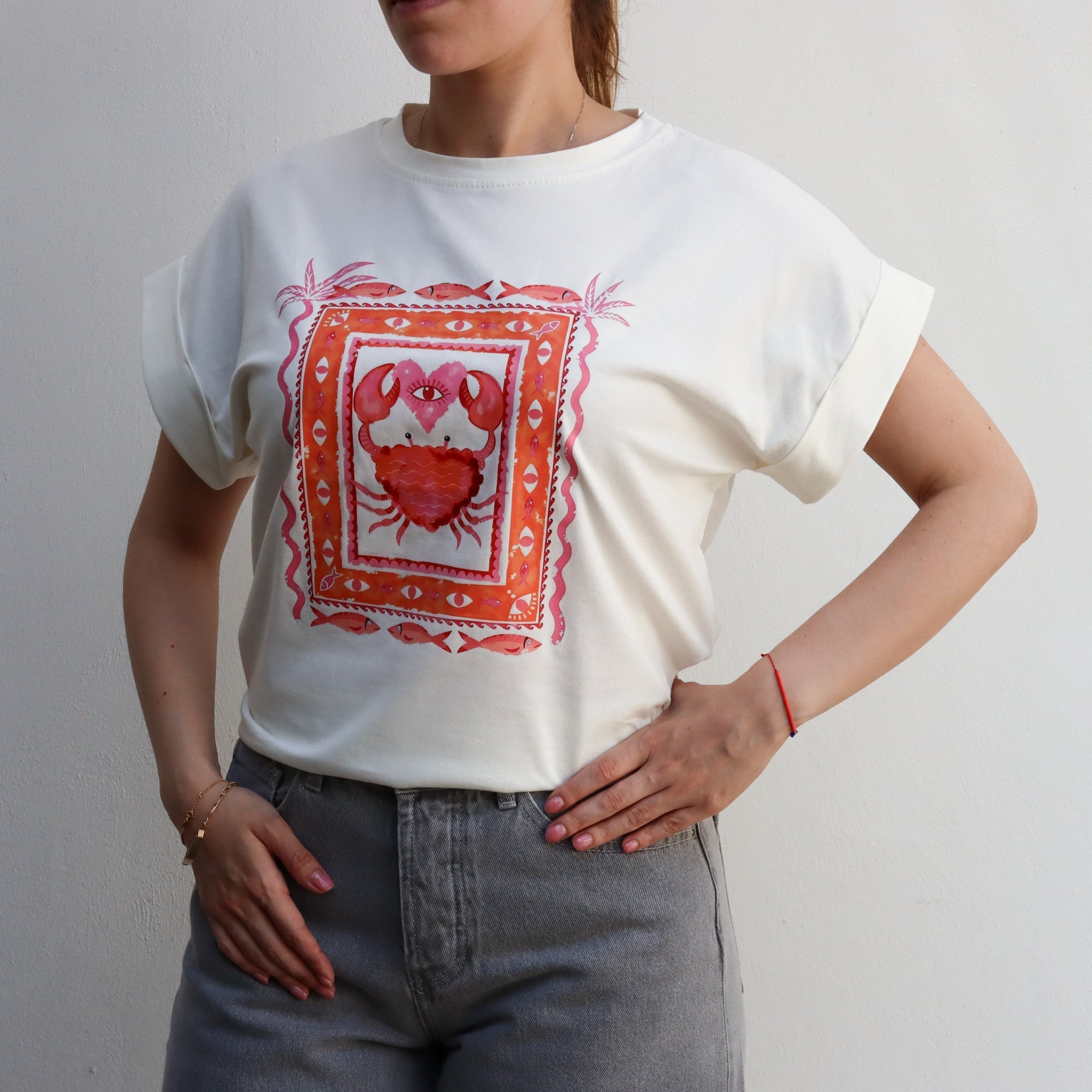 T-shirt blanca cangrejo