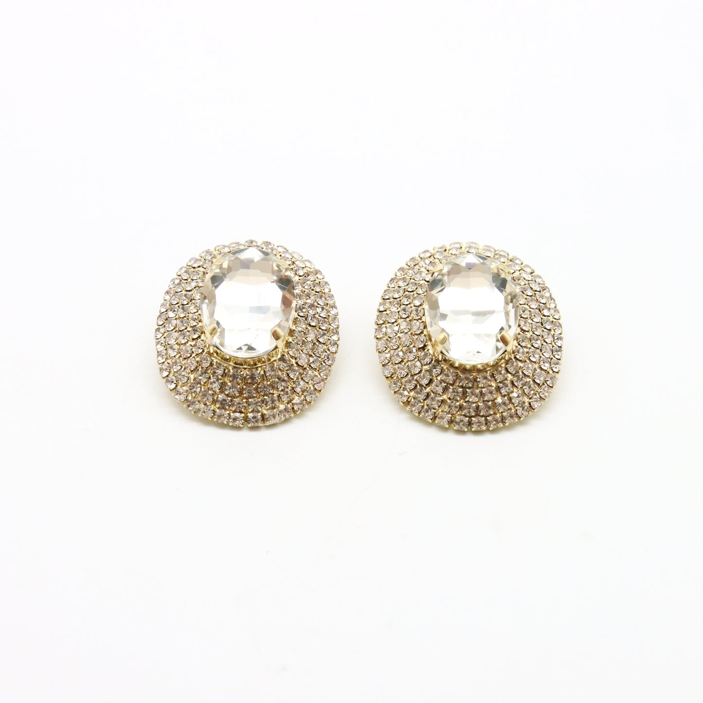 Aretes Circulares Brillantes con Baño de Rodio y Centro de Cristal Facetado
