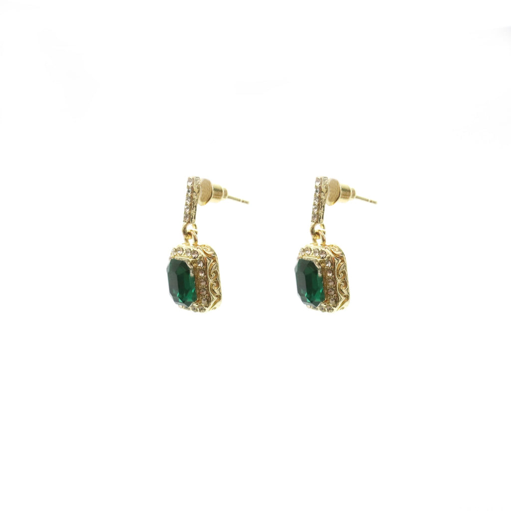 Aretes Destello Verde en Marco de Cristales Luminosos
