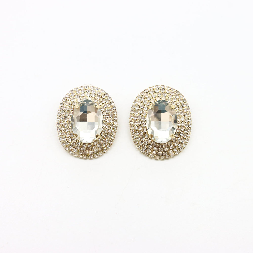 Aretes Circulares Brillantes con Baño de Rodio y Centro de Cristal Facetado