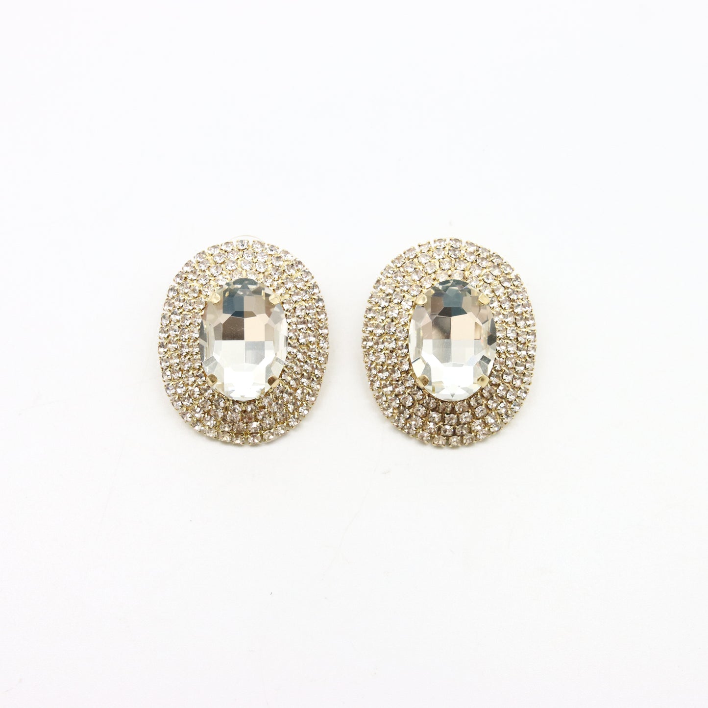 Aretes Circulares Brillantes con Baño de Rodio y Centro de Cristal Facetado