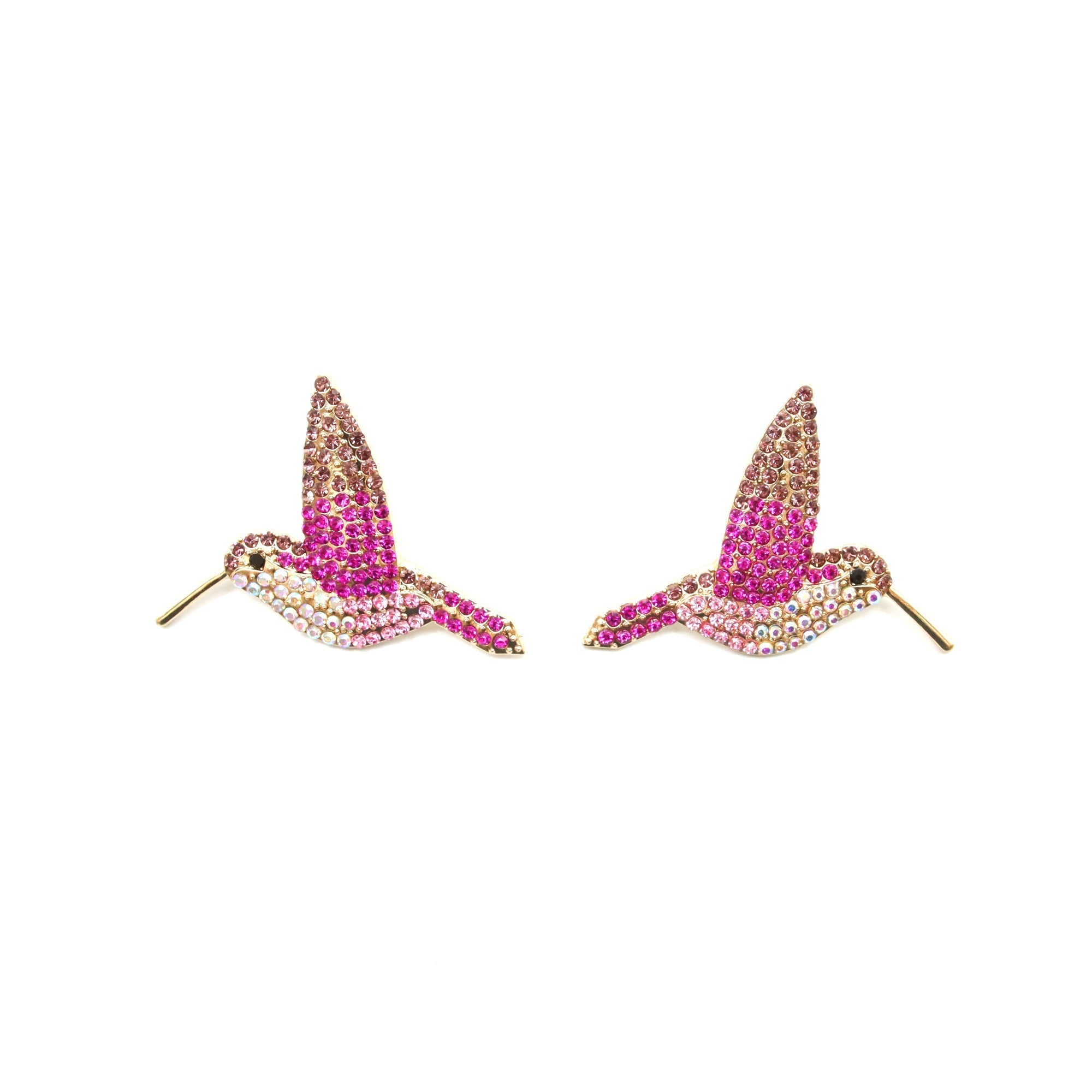 Aretes Volátiles Colibrí con Cristales Rosas y Dorados