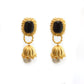 Aretes Majestuosos Piedra Negra y Perla con Marco Dorado