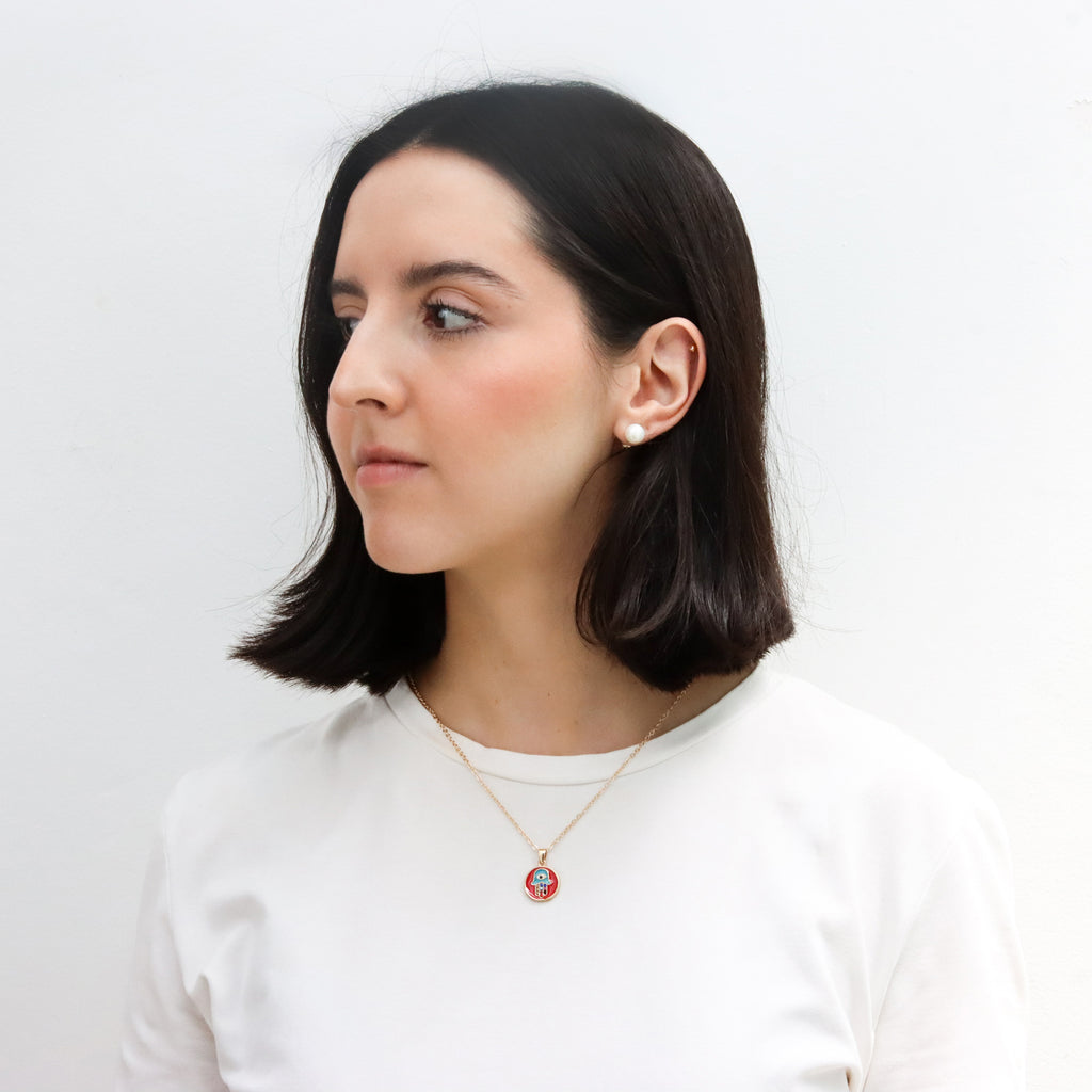 Collar Mano de Fátima Rojo con Diamantes