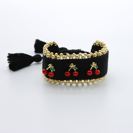 Pulsera Negra con Cerezas