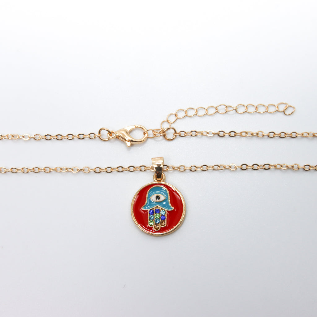 Collar Mano de Fátima Rojo con Diamantes