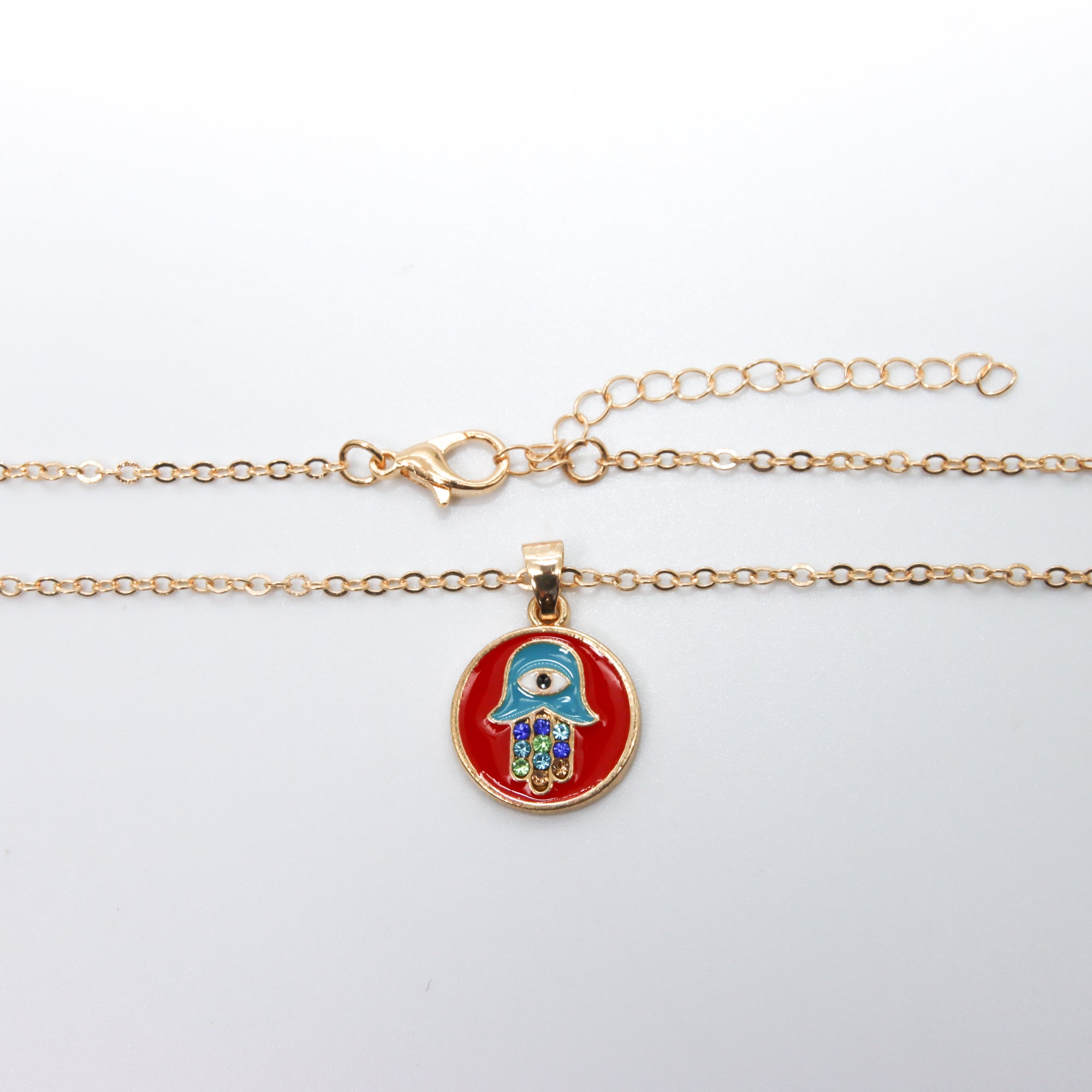 Collar Mano de Fátima Rojo con Diamantes