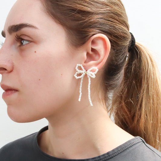 Aretes Moño perlas "coquette"
