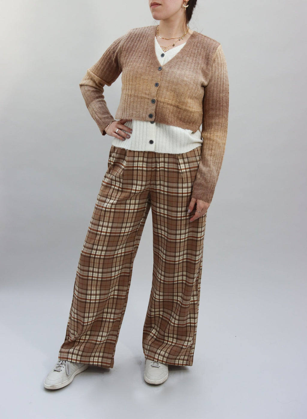 Pantalón Cuadros Tonos Beige
