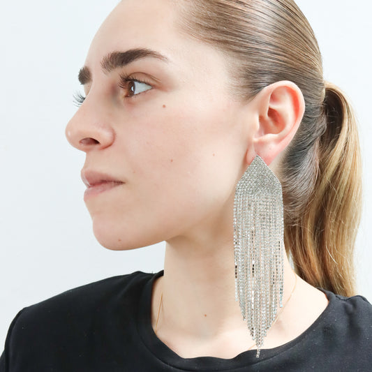 Aretes Cascada Triangular Oro y Plata
