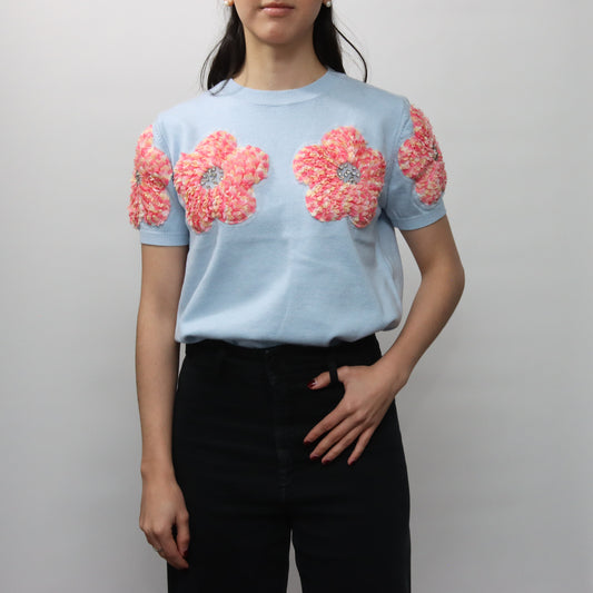 Jersey Azul con Flores Rosas