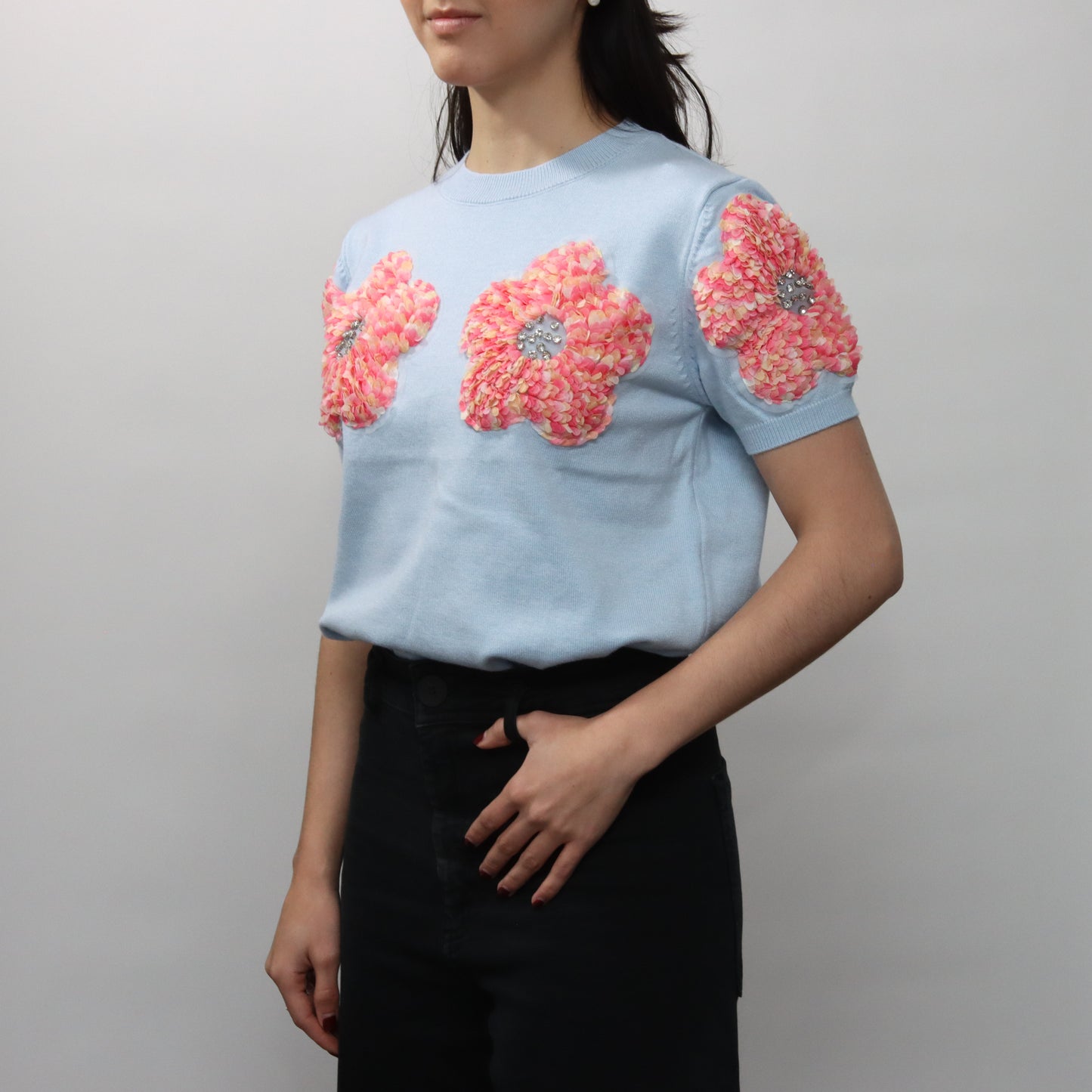 Jersey Azul con Flores Rosas