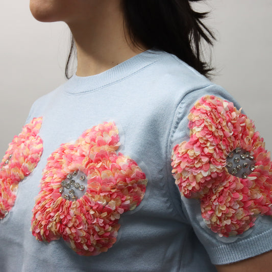 Jersey Azul con Flores Rosas