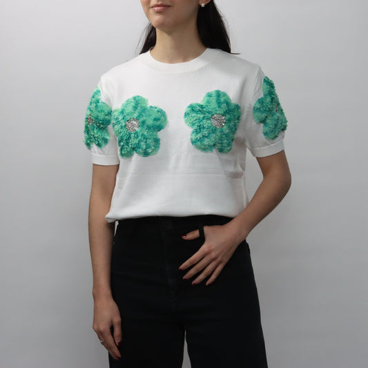Jersey Blanco con Flores Verdes