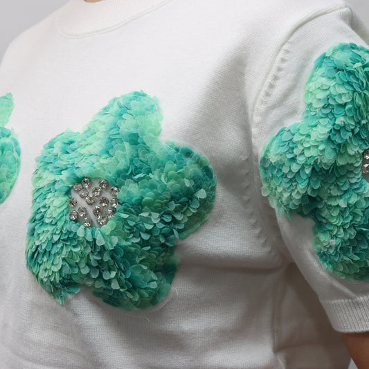 Jersey Blanco con Flores Verdes