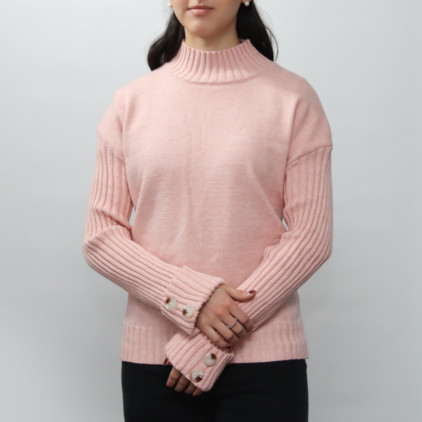 Conjunto Rosa de Punto y Cuello Alto