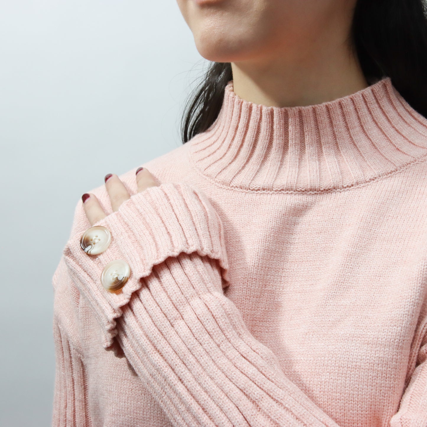 Conjunto Rosa de Punto y Cuello Alto