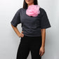 Playera Gris con Flor Rosa